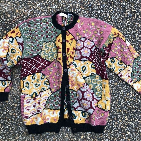 Vintage Lady Victorian Patchwork Puzzle hand knit sweater M - Picture 1 of 4